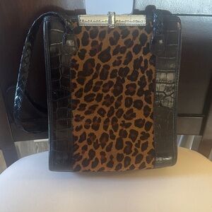 Brighton - Vintage Black and Leopard Print Shoulder Bag